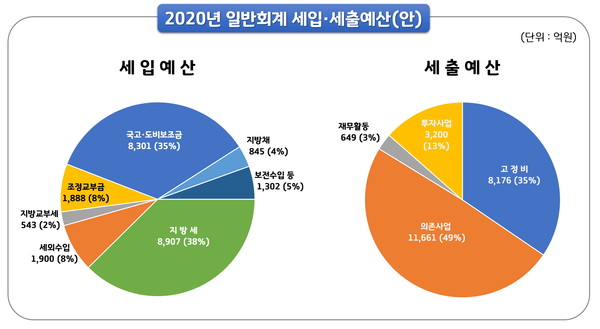 2020년 일반회계 세입·세출예산(안). (픽토그램제공=수원시청)