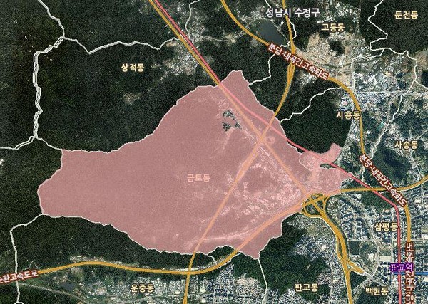 토지거래허가구역 해제 전 판교2테크노밸리 조성사업지구. (사진제공=경기도청)