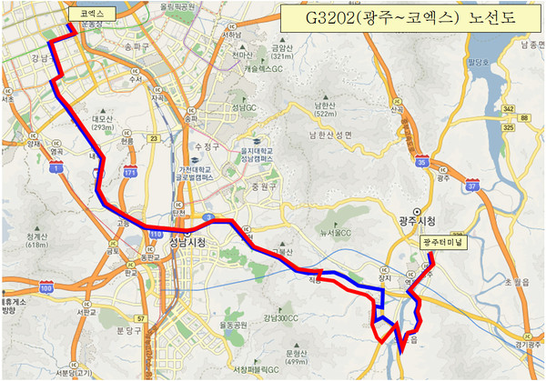 G3202(광주~코엑스) 노선도. (사진제공=광주시청)