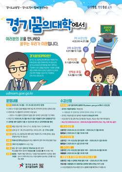 경기도교육청이 22일부터 다음 달 4일까지 도내 고등학교 학생과 학교 밖 청소년을 대상으로 ‘2020 경기꿈의대학 1학기 수강 신청’을 받는다.  (사진제공=경기도교육청)