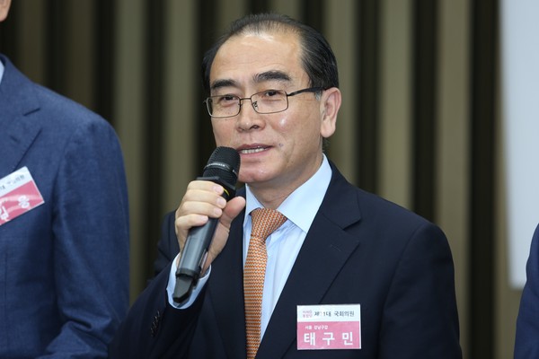 태영호 서울 강남갑 당선자는 28일 오전 국회에서 열린 미래통합당 당선자 총회에 참석해 "선배들에게 하나하나 배우면서 잘하겠다"는 소감을 전했다. (사진=장민호 기자)