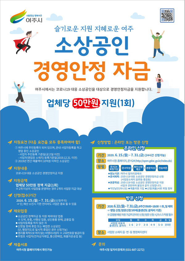 여주시는 경기침체로 위기에 직면한 소상공인에게 경영안정자금 50만원씩을 현금 지원한다. (사진제공=여주시청)