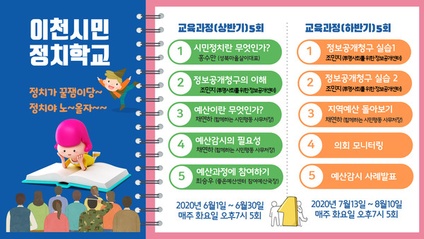 이천YMCA에서 주최하는 2020년 이천시민 정치학교가 6월 30일부터 7월 28일 상반기과정과 8월 18일부터 9월 15일 하반기과정으로 매주 화요일 오후 7시에 총 10회기로 진행이 된다. (사진제공=이천YMCA)