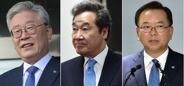사진 왼쪽부터 이재명 경기지사, 이낙연 의원, 김부겸 전 의원. (사진=중앙신문DB)