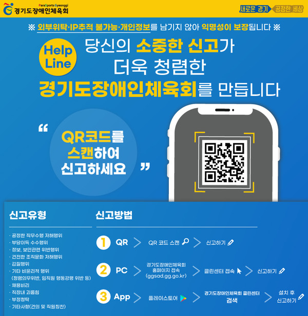 경기도장애인체육회가 신고자의 신분노출이 걱정 없는 익명신고시스템을 도입·운영하기로 했다. (사진제공=경기도장애인체육회)