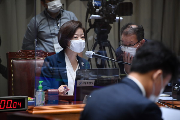 진선미 국토교통위원장이 20일 오전 서울시청에서 열린 서울시 국정감사에서 발언하고 있다. (사진=서울시 제공)