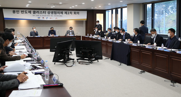 20일 오후 안성시청 상황실에서 이용철 행정1부지사가 참석한 가운데 용인 반도체 클러스터 상생협의체 제2차 회의가 열렸다. (사진제공=경기도청)