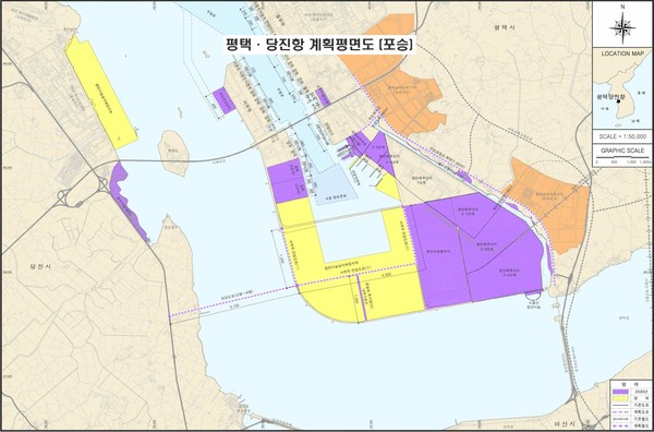 해양수산부가 11일 서해권 다기능 복합 거점항만으로 도약하게 될 평택항 개발계획이 담겨 있는 ‘제4차 항만 기본계획’을 고시했다. 사진은 평택·당진항 계획평면도 (사진제공=평택시청)