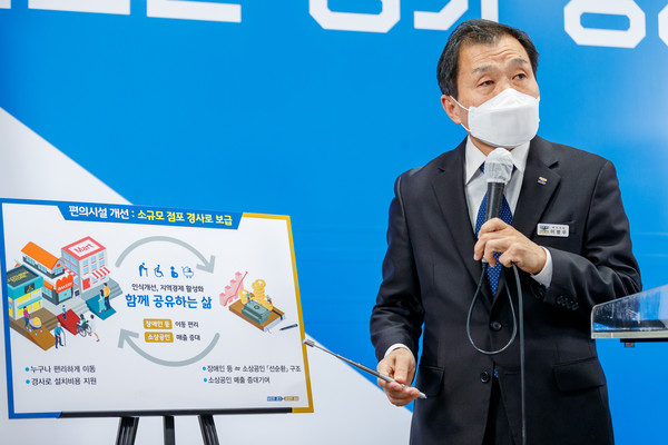 24일 오전 경기도청 브리핑룸에서 이병우 복지국장이 이동 복지권 보장 및 일자리 창출 추진 계획 관련 브리핑을 하고 있다. (사진제공=경기도청)