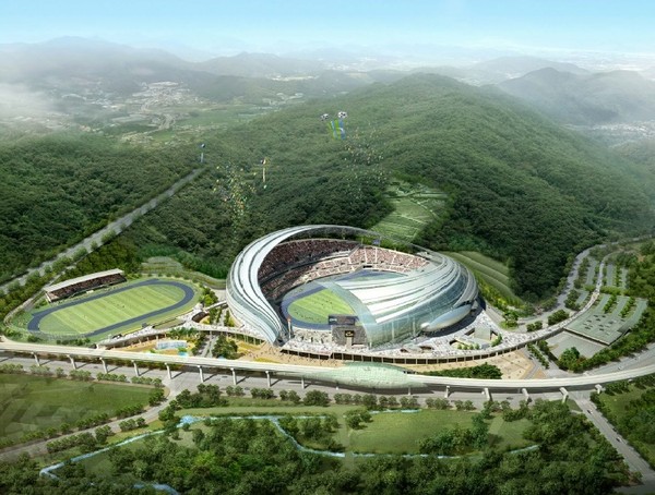 용인시가 ‘2022년 경기도종합체육대회 기본계획’을 수립하고 성공적인 대회 개최를 위해 기본계획을 수립하고 추진단을 출범시키며 본격적인 준비에 착수했다. 사진은 용인미르스타디움 조감도. (사진제공=용인시청)