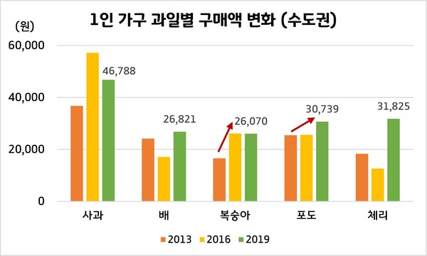 사진은 1인가구 과일별 구매액 변화 그래프. (사진제공=경기도청)