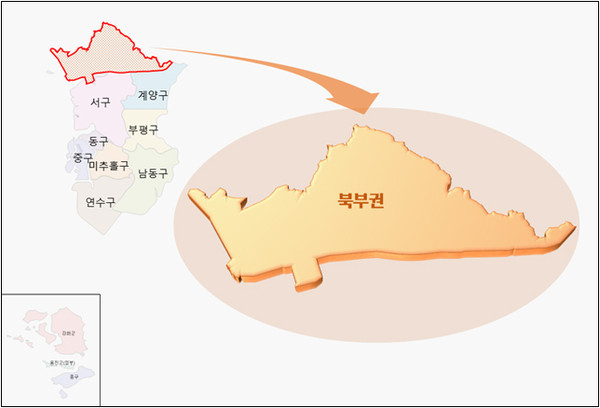 아라뱃길 북부권역 도시개발 위치도 및 개요. (사진제공=인천시청)