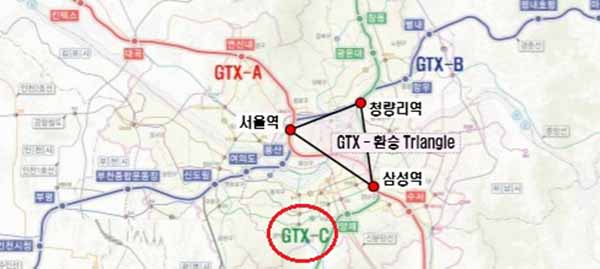 화성시가 29일 ‘GTX-C 노선 병점 연장 운행 및 병점역 환승 여건 개선 검토 용역’에 착수했다. 사진은 CTX C 노선도. (사진제공=국토교통부)