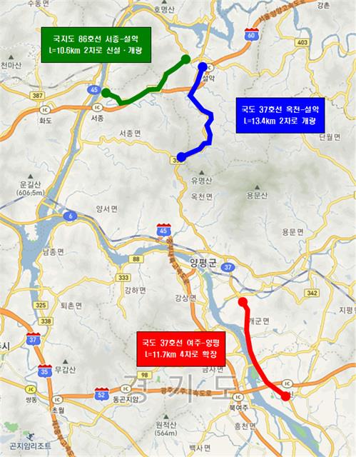 ‘국도37호선 여주-양평 4차로 확장공사’ 및 ‘양평 옥천-가평 설악’구간과 ‘양평 서종-가평 설악’구간의 시설개량사업이 국토부의 ‘제5차 국도·국지도 건설계획(2021~2025)수립’에 최종 확정됐다. (사진제공=양평군청)