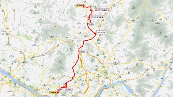 국토교통부 대도시권광역교통위원회는 양주·광명시 등 준공영제로 운영되는 직행좌석버스(일반 광역버스)를 운행한다. 사진은 양주~서울역 노선도.  (사진제공=국토부)