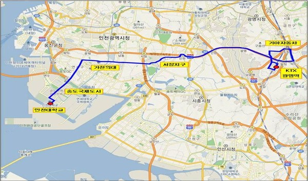 광명시 3002번(KTX광명역~인천대) 노선도. (사진제공=국토부)