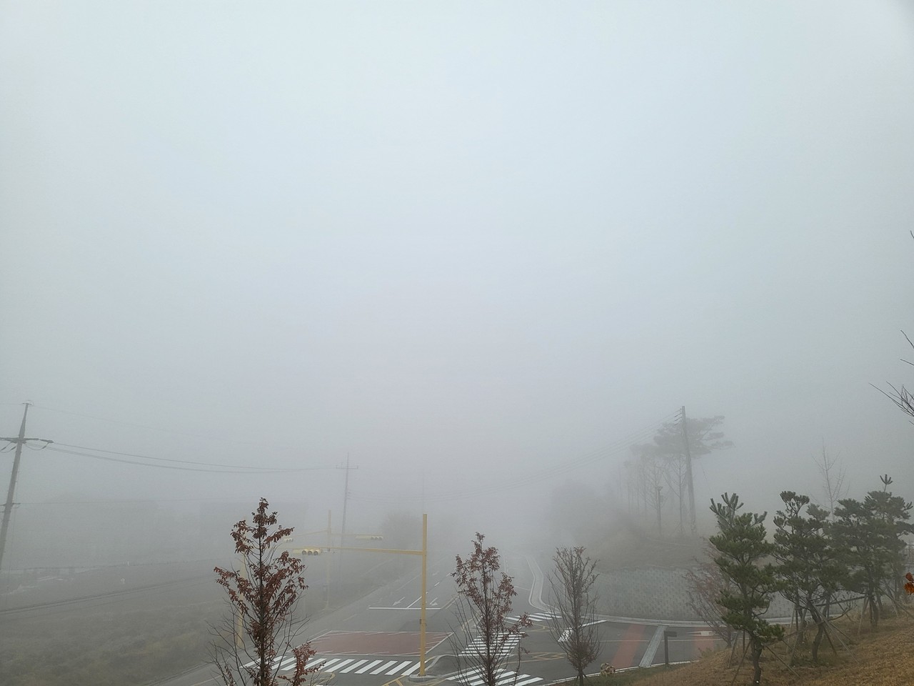 이천시 부발읍 일대에 미세먼지와 안개가 뿌옇게 껴있다. 11일 토요일인 오늘 경기·인천지역은 대체로 흐리고, 오전까지 짙은 안개가 끼겠다. (사진=송석원 기자)
