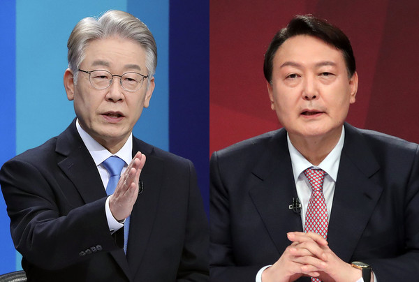 더불어민주당 이재명 대선후보가 국민의힘 윤석열 후보를 7.5%p 차로 따돌려 오차범위 밖에서 앞선다는 여론조사 결과가 나와 귀추가 주목된다. (사진=중앙신문DB)