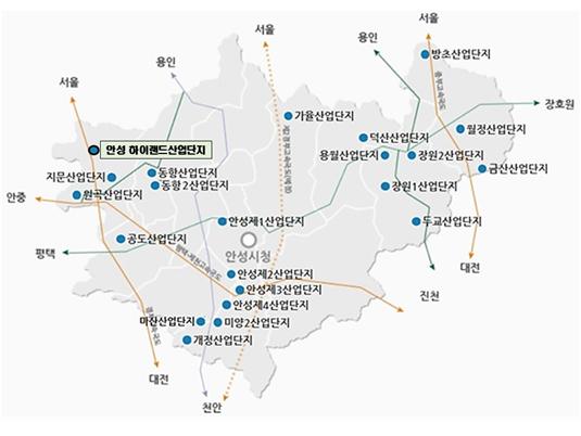 안성시는 최근 민간산업단지의 조기 분양을 실시해 하이랜드 일반산업단지의 기업 유치를 100% 완료했다. 사진은 안성 하이랜드 일반산업단지 위치도. (사진제공=안성시청)