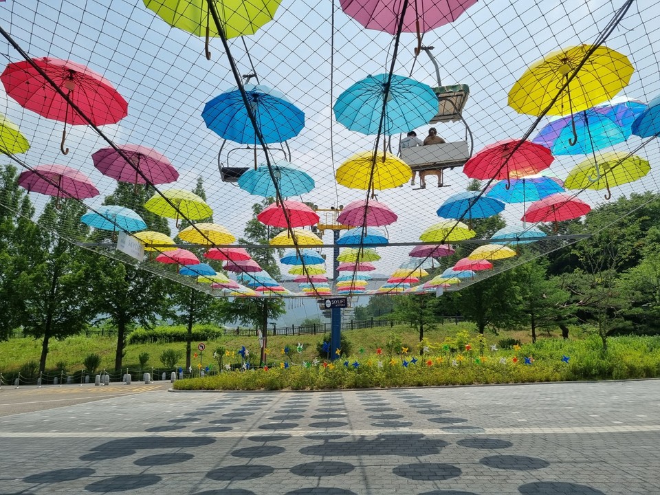 21일 낮 12시께 과천 어린이대공원을 찾은 방문객들이 스카이리프트를 이용하고 있다. (사진=권광수 기자)