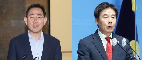 국민의힘 주호영 전 비상대책위원장이 19일 실시되는 원내대표 선출을 위한 선거에 출마를 선언해 앞서 출마를 선언한 이용호 의원과 한판 승부를 겨룬다. 사진 왼쪽부터 주호영·이용호 의원. (사진=중앙신문DB)