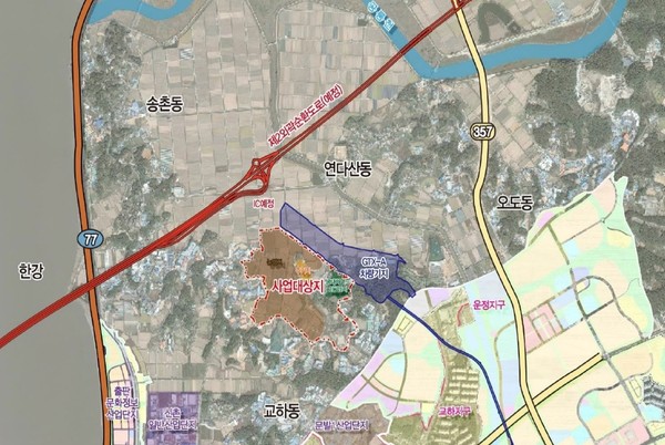 파주시는 운정테크노밸리 조성사업 우선협상대상자(민간사업자)를 선정하고, 수도권 북부지역의 첨단산업 핵심거점으로 도약시킬 복안이다. 사진은 ‘운정테크노밸리’ 위치도. (사진제공=파주시청)