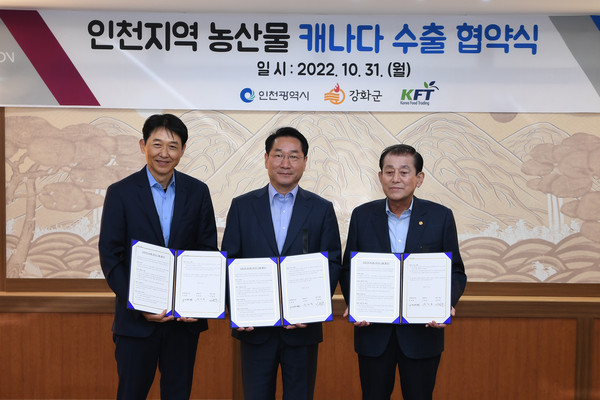 인천시와 강화군은 31일 캐나다 한인 최대 유통업체인 Galleria KFT과 지역 농산물 수출을 위한 협약을 맺었다. (사진제공=강화군청)