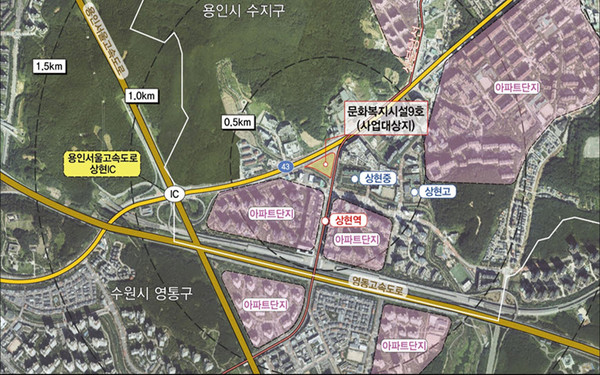 용인특례시가 추진하고 있는, 수지구 상현동 일원 광교택지지구 내 다목적 스포츠센터 건립 예산 149억원이 확보됨에 따라, 이달부터 토지매입에 착수하는 등 본격적인 건립이 시작된다. (사진제공=용인시청)