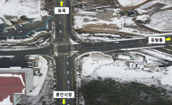 용인특례시가 출퇴근 시간대 상습정체를 빚고 있는 처인구 유방동 775-2번지 일원 유림1교차로의 민원을 해결한다. (사진제공=용인시청)