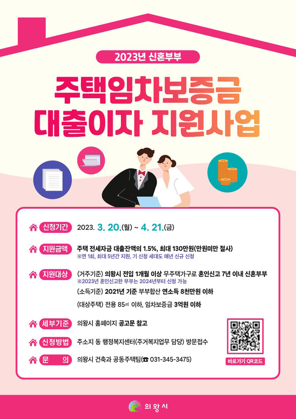 의왕시가 무주택 신혼부부의 자립기반 마련 및 주거안정 도모를 위해 주택임차보증금 대출이자를 지원한다. (사진제공=의왕시청)