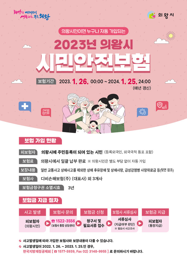 의왕시가 지난해 시행한 ‘의왕시민 안전보험’의 보장범위를 확대 운영한다고 20일 밝혔다. (사진제공=의왕시청)