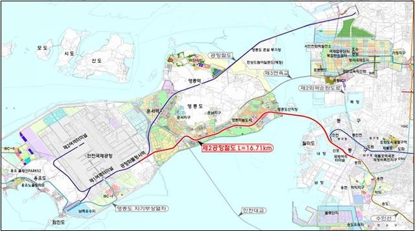 부산, 광주, 강릉 등 전국 주요 도시와 인천국제공항을 고속철도로 한 번에 오갈 수 있는 ‘제2공항철도’가 다시 추진된다. 사진은 제2공항철도 노선도. (사진제공=인천시청)