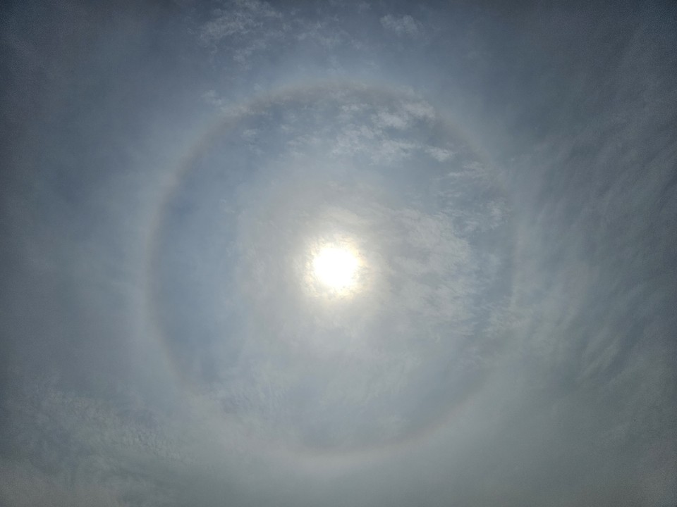 12일 오후 3시5분께 안성시 삼죽면 배태리에서 바라본 하늘에 해무리가 관측되고 있다. (사진=김종대 기자)