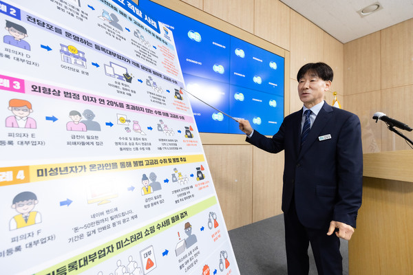 16일 오전 경기도청 브리핑 룸에서 김광덕 공정특별사법경찰단장이 경기도 불법사금융 수사결과를 브리핑하고 있다. (사진제공=경기도청)