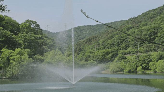 파주 마장호수에 설치된 분수가 시원스레 물을 뿜고 있다. 25일 목요일인 오늘 경기·인천지역은 초여름 날씨를 보이며, 대체로 맑다가 오후부터 구름이 많아지겠다. 늦은 밤 서해5도에는 곳에 따라 비가 내리는 곳이 있겠다. (영상=김광섭 기자)