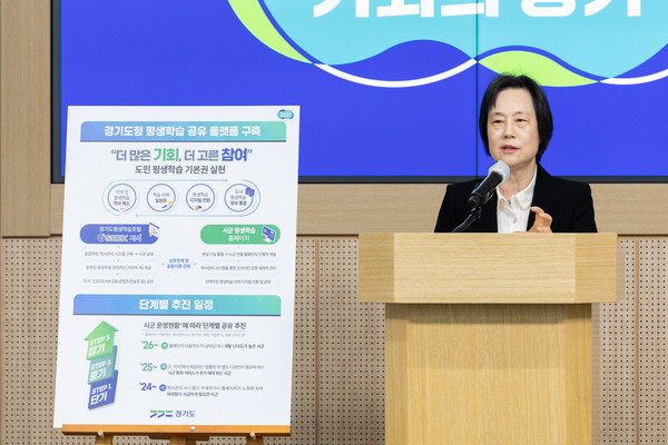 7일 오전 경기도청 브리핑룸에서 김향숙 평생교육국장이 경기도형 평생학습 공유플랫폼 구축계획을 기자회견 하고 있다. (사진제공=경기도청)