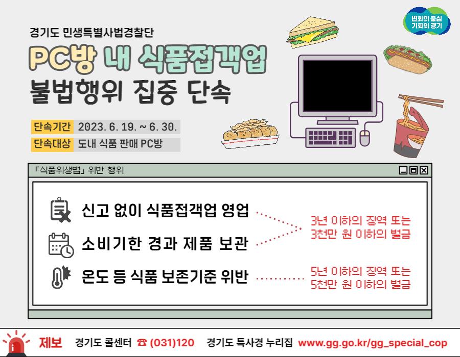 경기도 민생특별사법경찰단이 이달 19일부터 30일까지 12일 동안 도내 PC방 120개소를 집중 단속한다. (사진제공=경기도특사경)