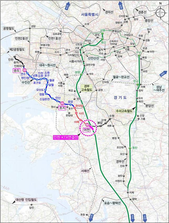 인천발 KTX 노선도. (사진제공=인천시청)