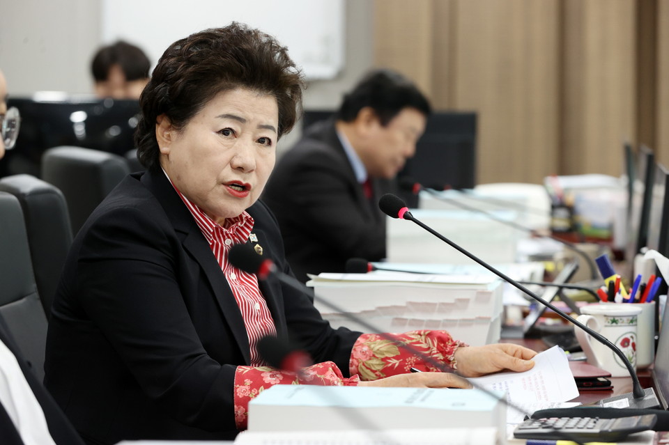 남경순 경기도의회 부의장은 16일 경제노동위원회 소관 경제실 소속 부서에 대한 2023년 행정사무감사를 하고 있다. (사진제공=경기도의회)