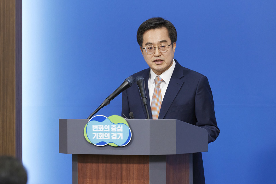 3일 오전 경기도청 브리핑룸에서 김동연 경기도지사가 북부특자도와 관련한 기자회견을 하고 있다. (사진제공=경기도청)