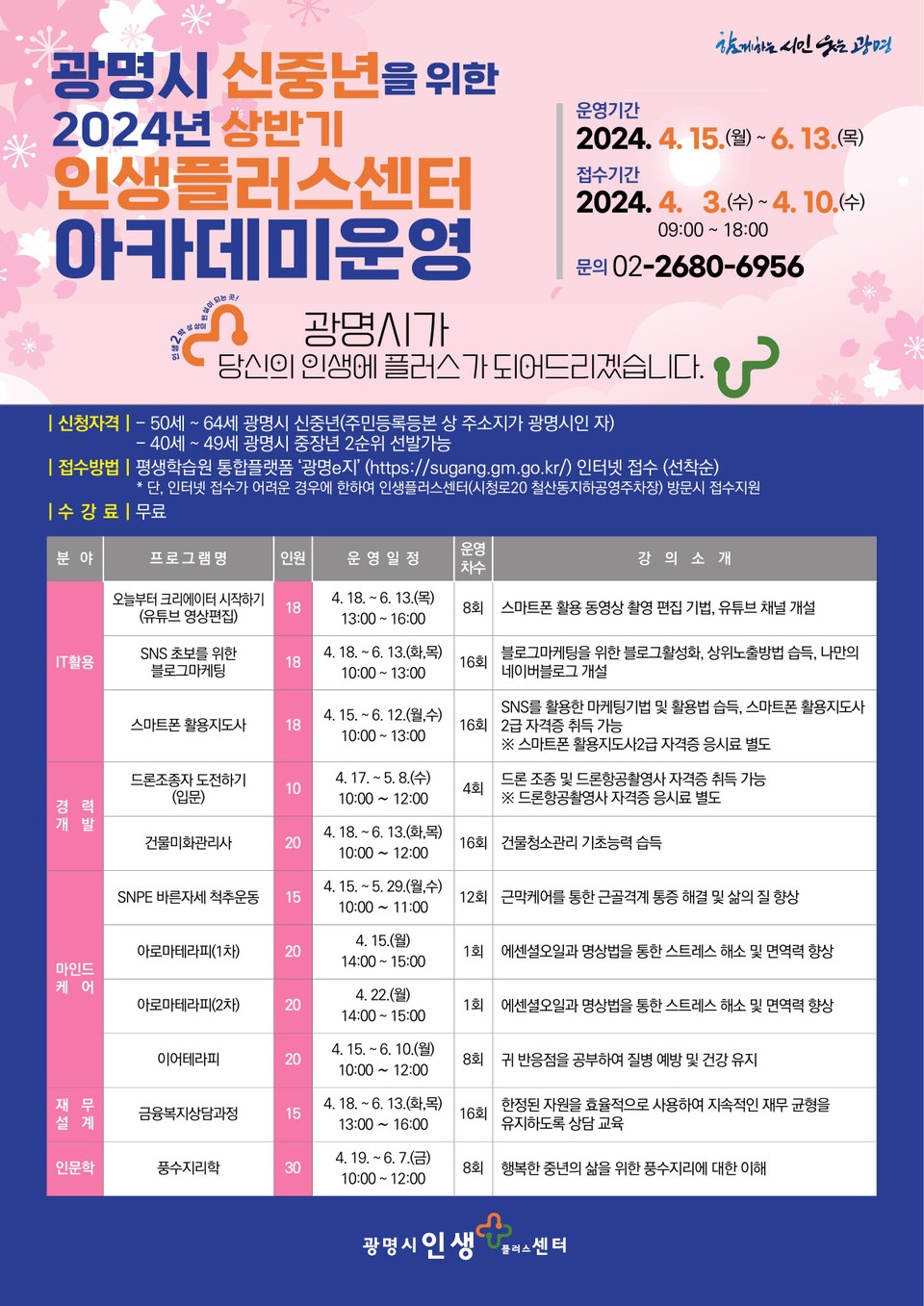 광명시가 신중년 제2의 인생 설계를 돕기 위해 조성한 인생+(플러스)센터를 4월부터 본격 가동한다. (사진제공=광명시청)