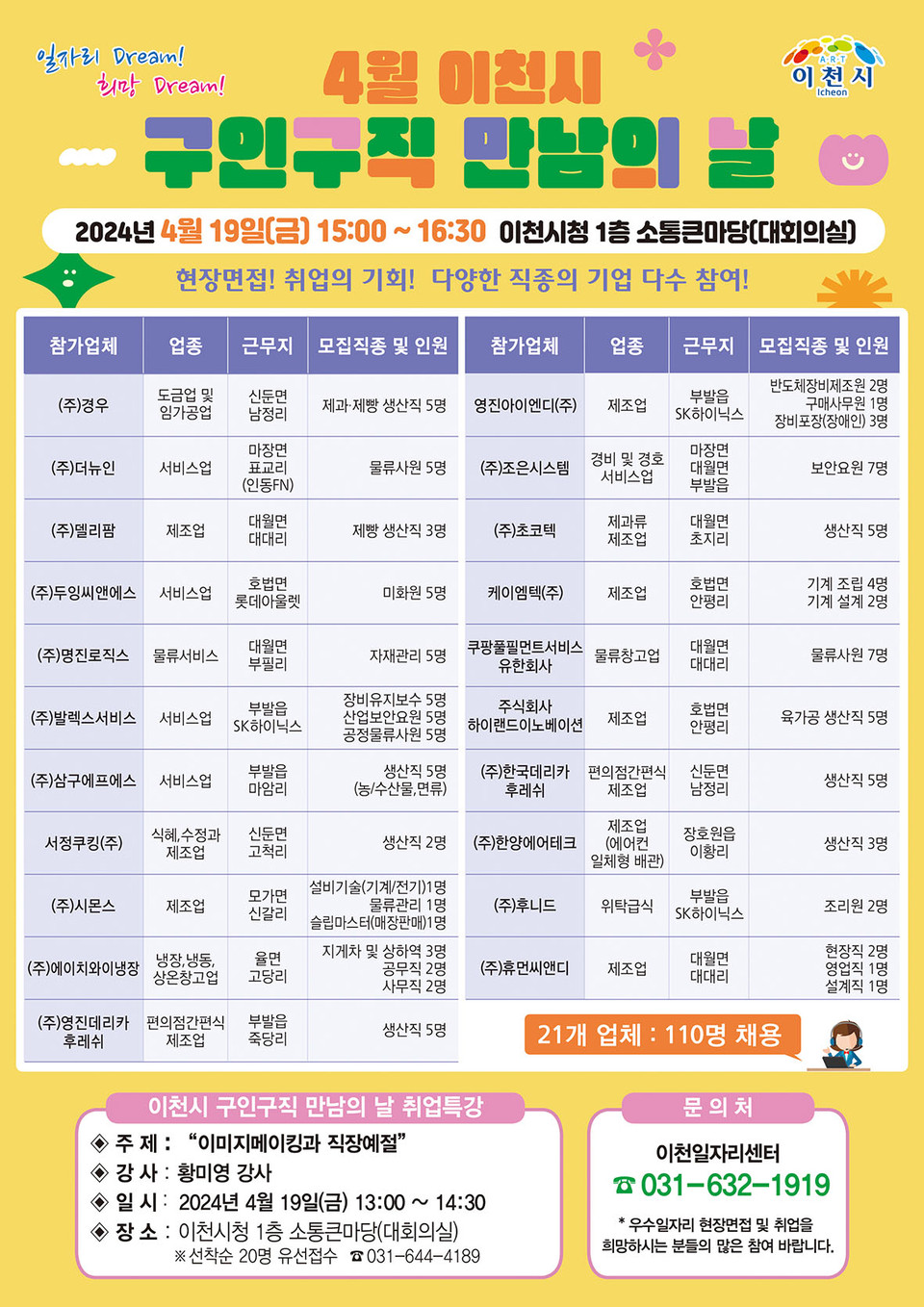이천시가 오는 19일 올해 두번째 ‘구인구직 만남의 날’ 행사를 개최한다. (사진제공=이천시청)