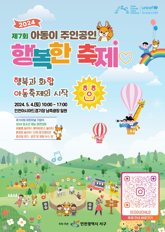인천 서구가 오는 4일 인천아시아드경기장 남측광장 일원에서 ‘제7회 아동이 주인공인 행복한 축제’를 개최한다고 1일 밝혔다. (사진제공=서구청)