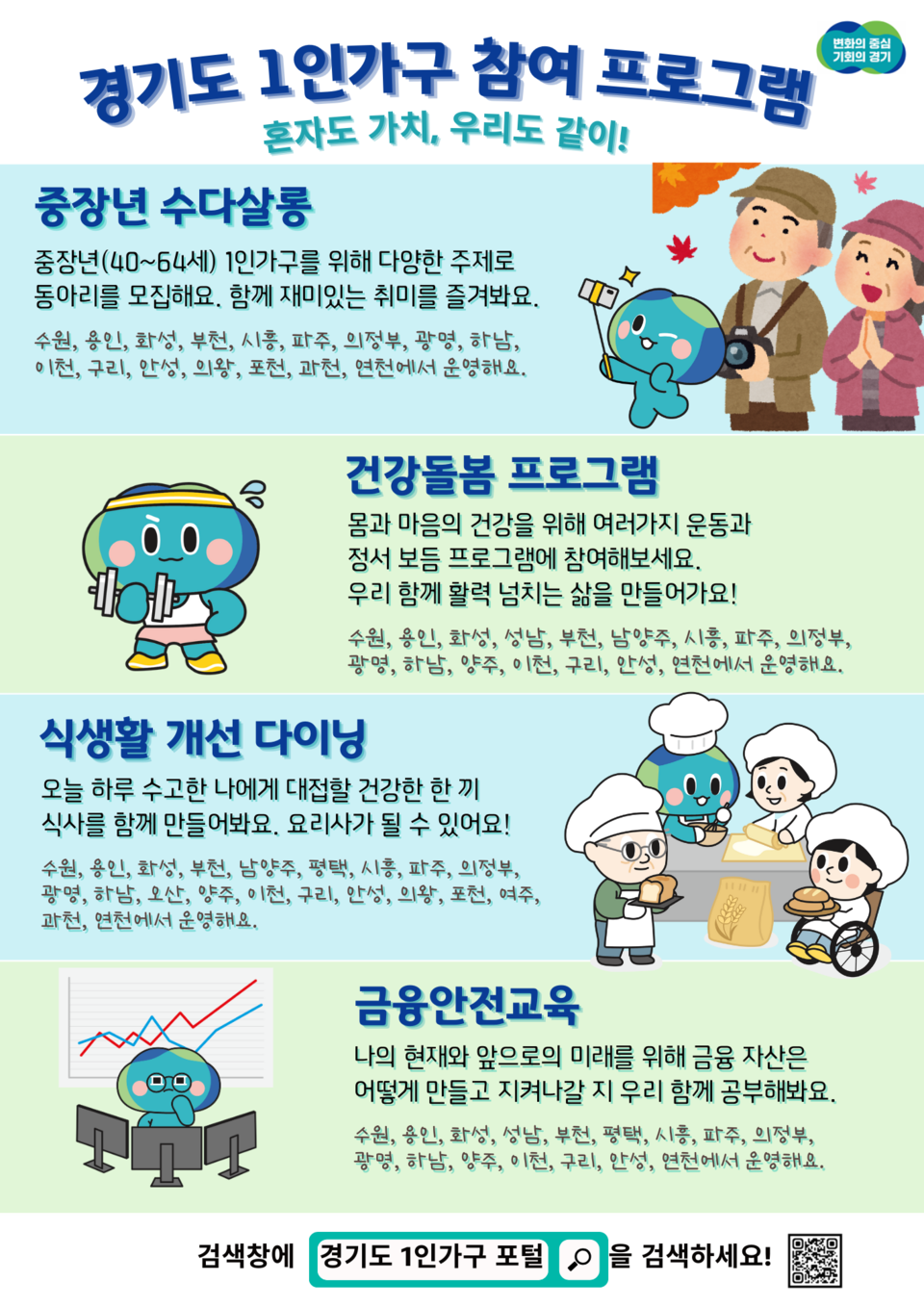 경기도가 1인가구를 위한 사회관계망, 식생활, 건강, 금융 안전 등 다양한 프로그램을 운영 중이며 가정의 달인 5월에도 다채로운 프로그램을 마련했다. (사진제공=경기도청)