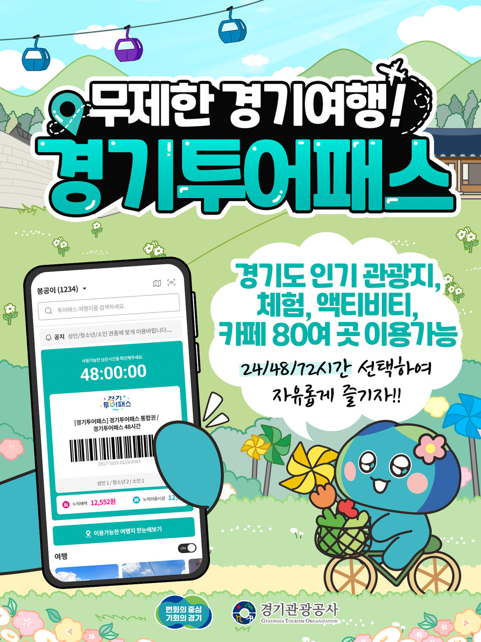 경기도와 경기관광공사가 1만9900원(24시간권 기준)으로 경기도의 관광시설 85곳을 자유롭게 이용할 수 있는 경기관광 통합이용권을 3일 재출시한다. 사진은 경기투어패스 통합권 홍보 포스터. (사진제공=경기도청)