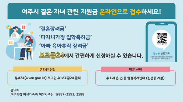 여주시가 지난 5월부터 저출산 관련 지원금 신청을 온라인으로도 접수하고 있다. (사진제공=여주시청)