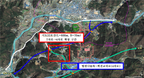 파주시는 사업비 58억원을 들여 법원나들목에서 국지도 56호선으로 연결하는 시도 33호선 일부 구간의 4차로 확장에 박차를 가하고 있다. (사진제공=파주시청)