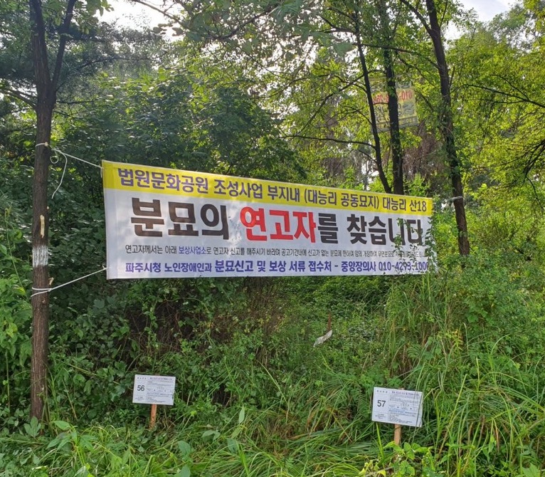 파주시가 법원읍 대능 공동묘지(법원읍 대능리 산18) 내 무연분묘 약 700기를 대상으로 오는 9월 중순 추석 연휴 기간 전·후로 일제 정비에 나설 계획이다. (사진제공=파주시청)