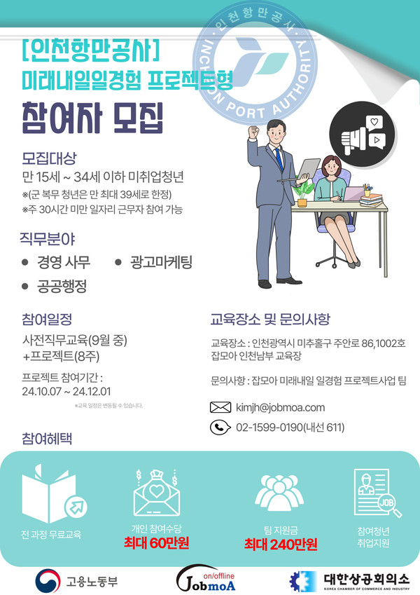 인천항만공사는 인천지역 청년을 대상으로 공공·항만물류 분야 일경험을 제공하는 ‘미래내일 청년 일경험 사업’에 참여한다. (사진제공=인천항만공사)