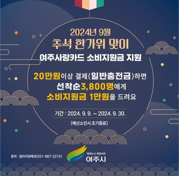 여주시, ‘9월 추석 명절맞이’ 여주사랑카드 소비지원금 지원